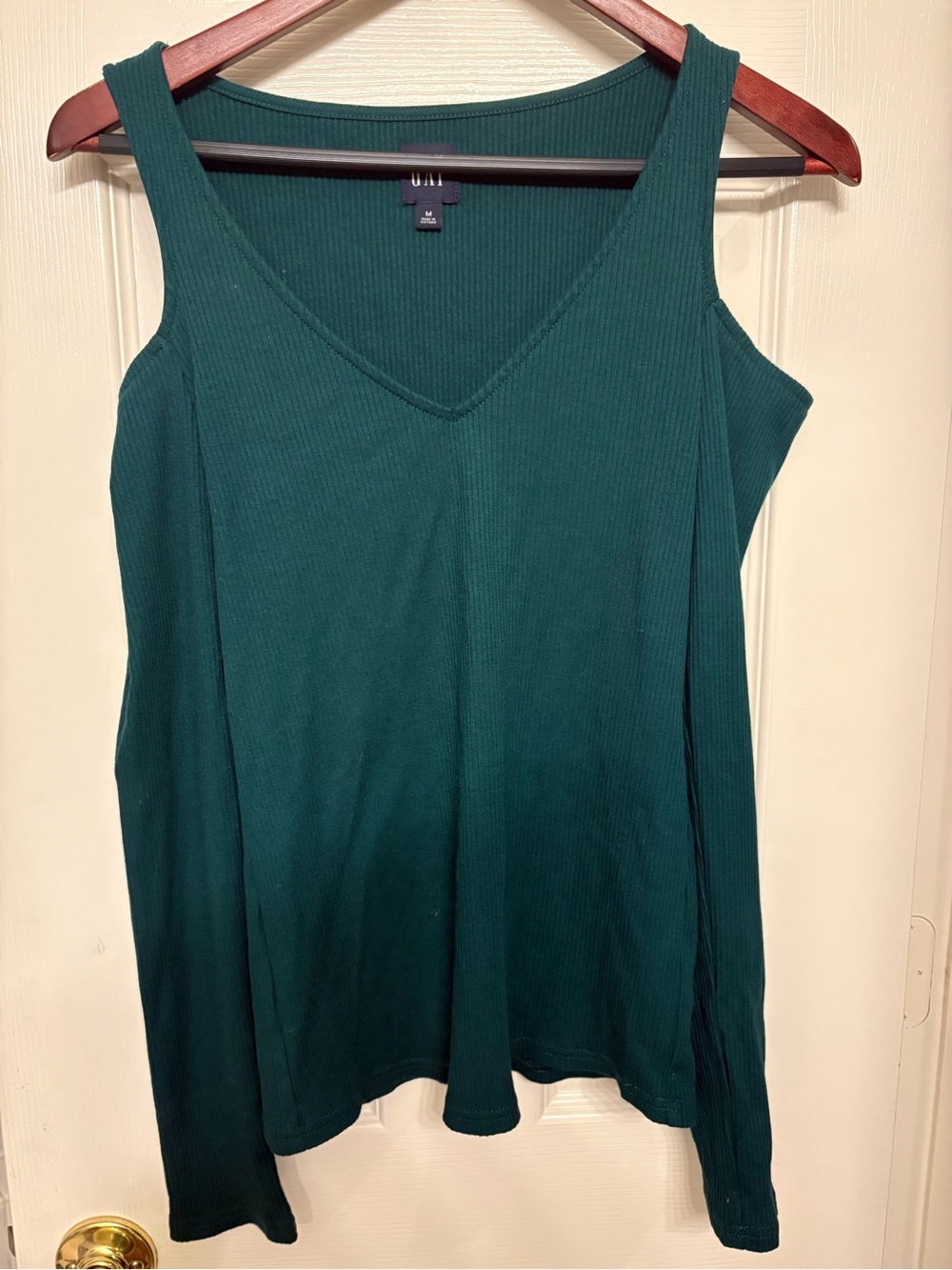 GAP Women’s Dark Teal Ribbed V-Neck off the shoulder long sleeve